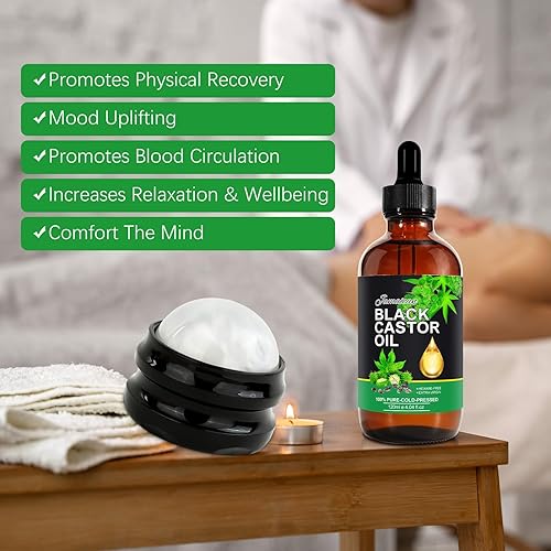 Miniatura 7 de Aceite de ricino para masaje con bola de rodillo de masaje, aceite de ricino negro jamaicano orgánico, aceite de ricino para masaje corporal, aceite