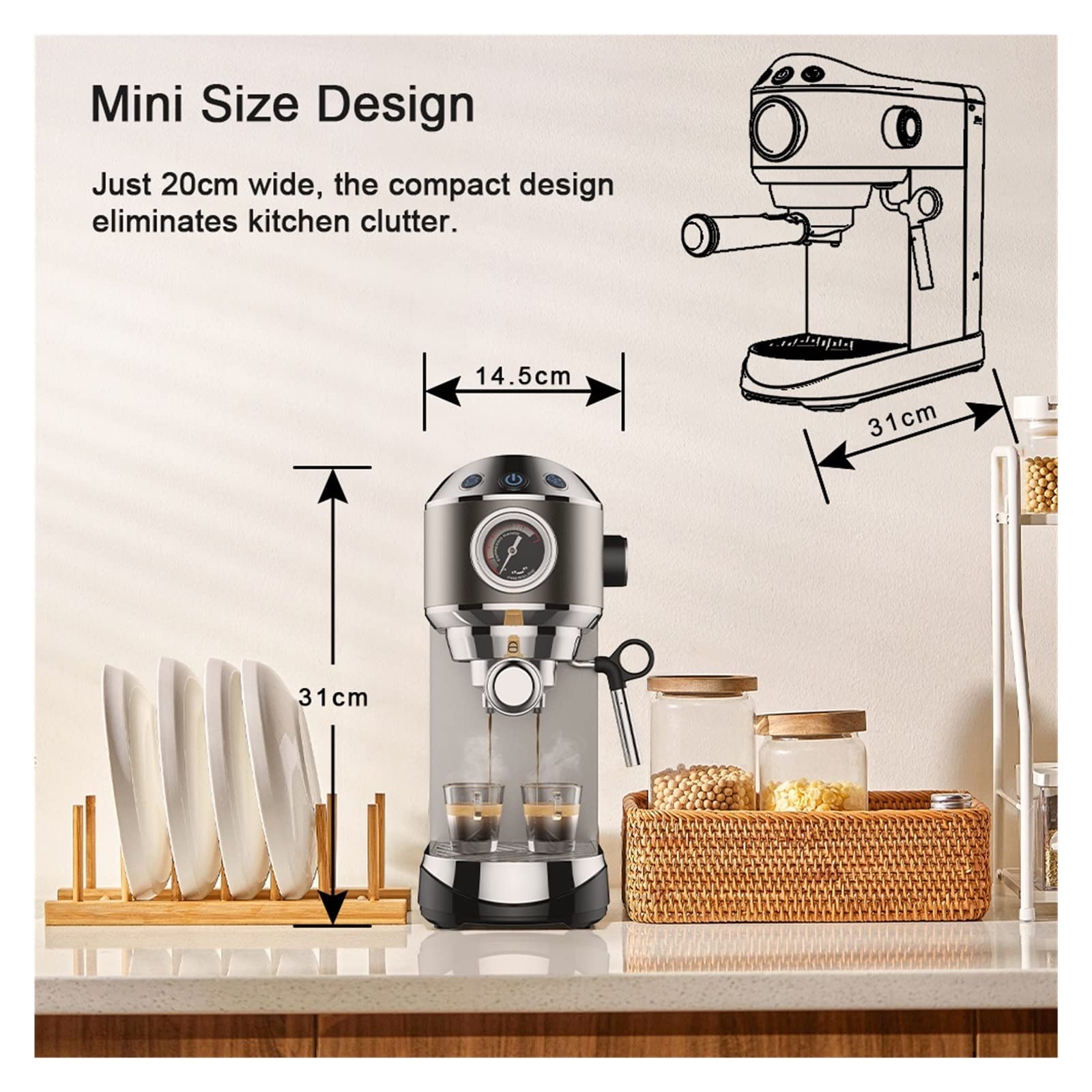 Cafetera automática para Espresso, con vaporizador de Leche, Capuchino y café Leche.