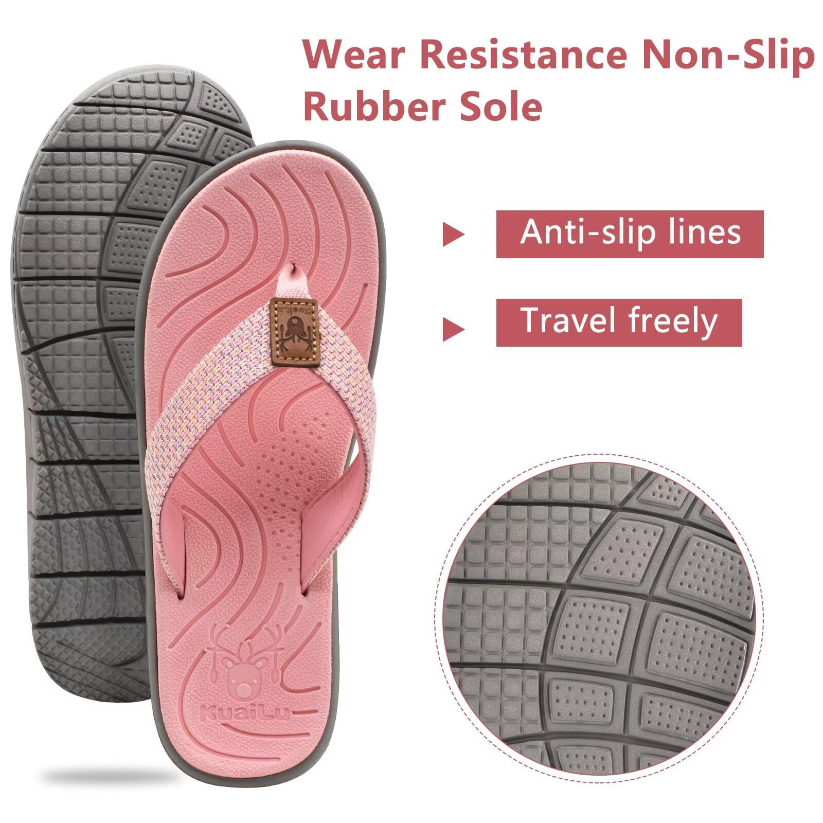 KuaiLu Flip Flops Damen Weich Leder Stoff Badelatschen Yoga Matte Fußbett Sandalen Sommer Strand Zehentrenner Rutschfest Badesandalen Frauen
