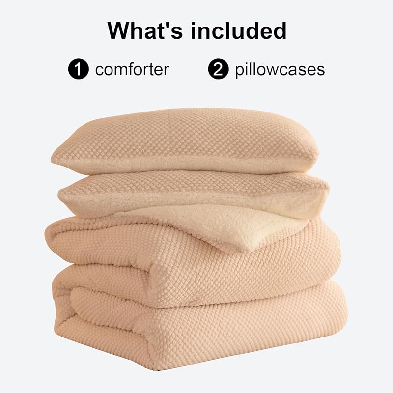 LLanCL 3D Jacquard Design Comforter Set, Ultra-Soft Warm King Size Sherpa Fur Plush 3-Pieces Sets Luxury Cozy Bedding with 2 Pillowcases (104"x90", Cream White) image 6