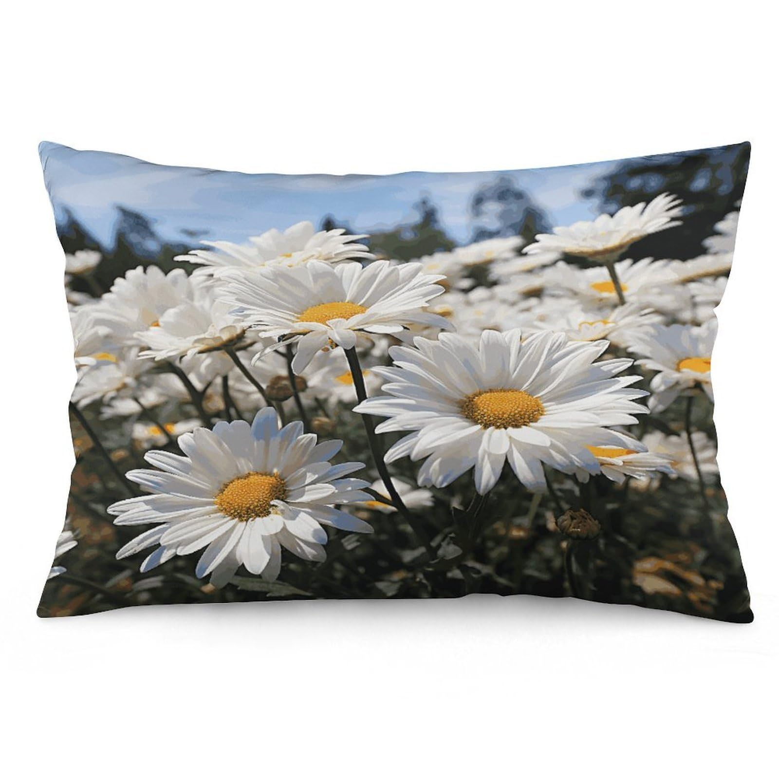 Wild White Daisies Throw Pillow Covers with Silent Zipper Polyester Pillow Protectors Removable Pillow Cases Soft Pillowcase Cozy Pillow Sham Cushion Cover for Sofa Car Bed 20"x30"