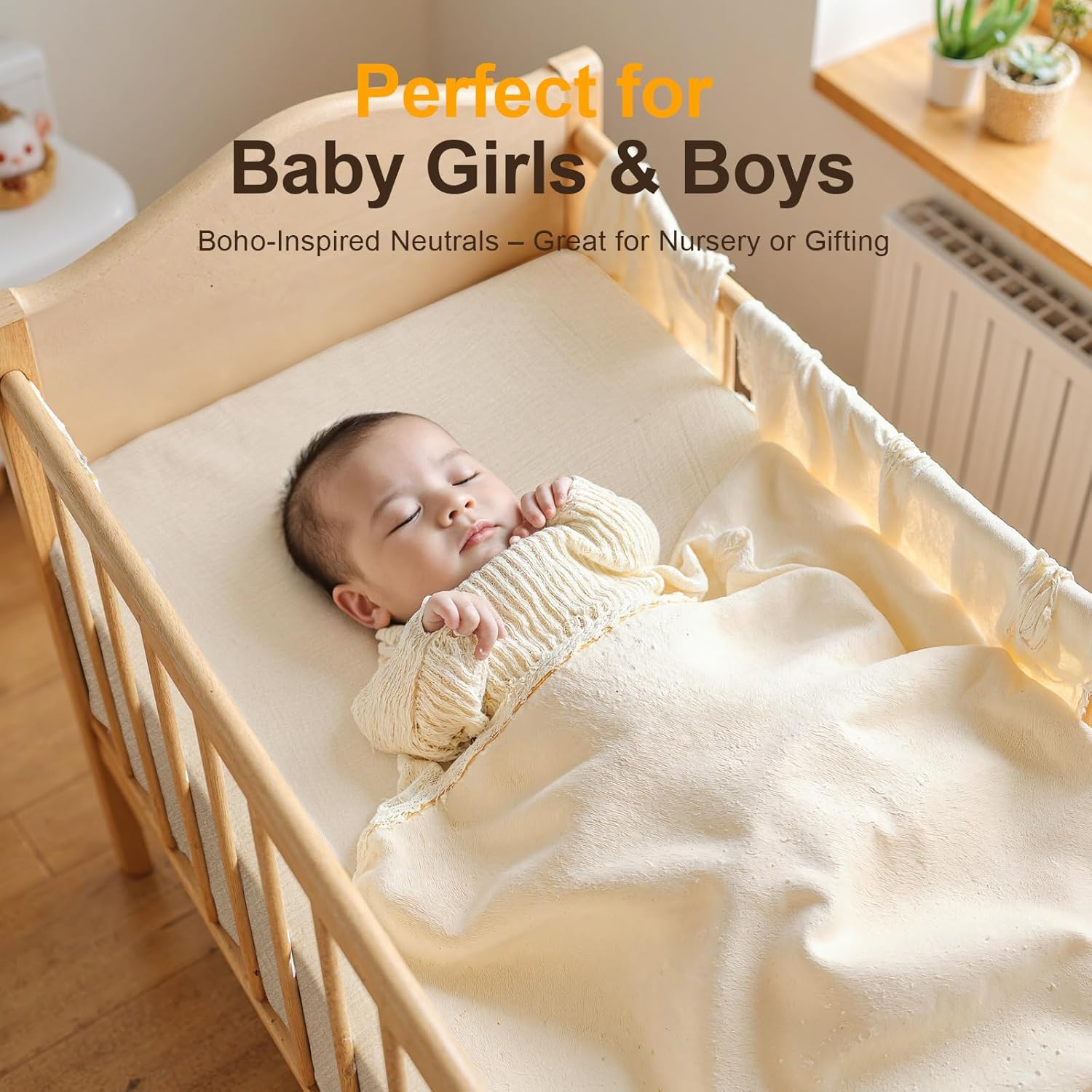 3Pcs 32"x16" Soft Muslin Bassinet Sheets – Breathable Cotton Fitted Sheets for Bassinet, Changing Pad & Bedside Sleeper, Portable Crib Sheets – Gentle & Washable Baby Bedding Set for Boys & Girls