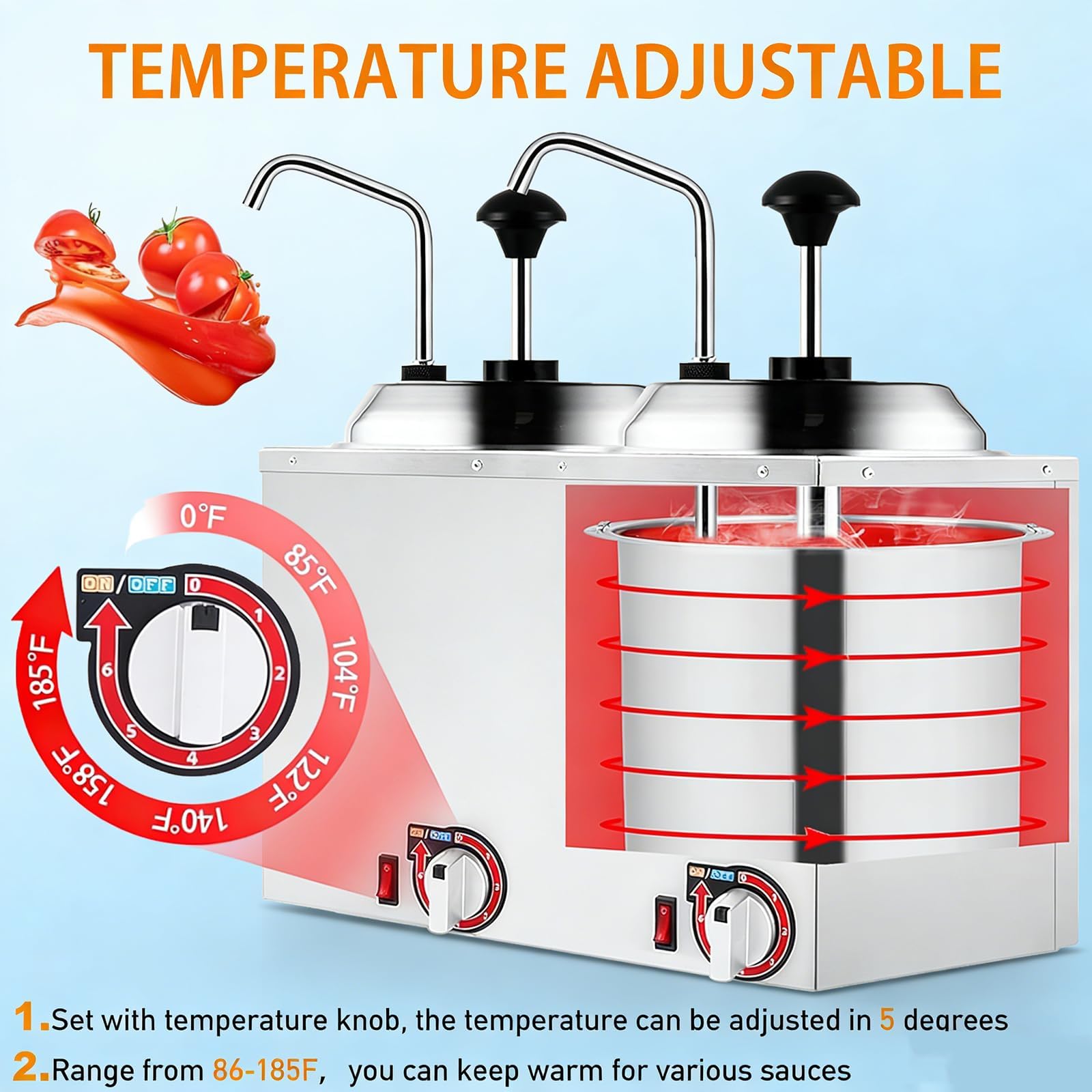 Dispensador eléctrico Comercial de Calentador de Salsa - Calentador de Queso Caliente/Nacho de encimera de Acero Inoxidable, para Caramelo de Chocolate Caliente