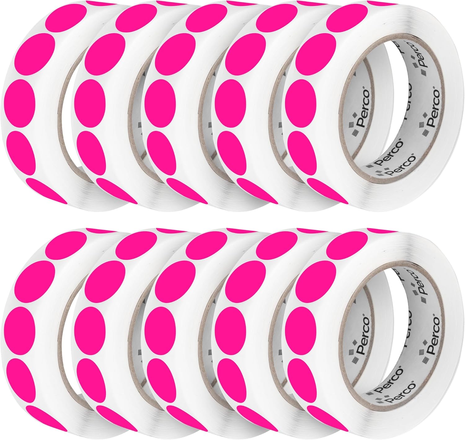 Perco Fluorescent Pink 1-Inch Perforated Circle Dot Sticker Labels — 10 Rolls, 10,000 Round Stickers — with Permanent Adhesive for Inventory Management, Color Coding, Garage Sales, Crafts—Made in USA