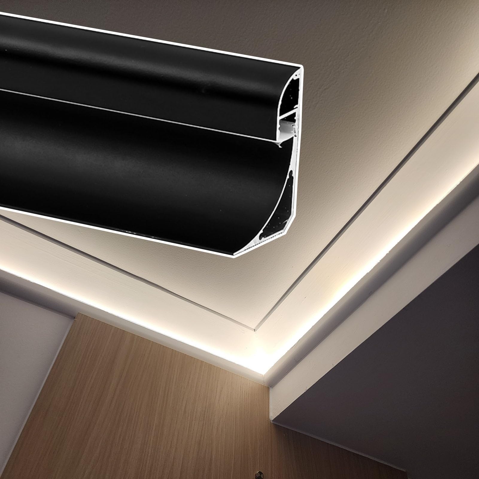 Moulure de plafond diffuseur linéaire LED noir en métal de 5.5m pour finition architecturale
