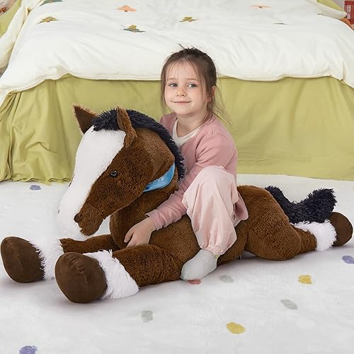 Miniatura 2 de MaoGoLan Animal de peluche de caballo grande para niño, juguete de peluche de caballo grande para niña, poni montable relleno para niños, almohada