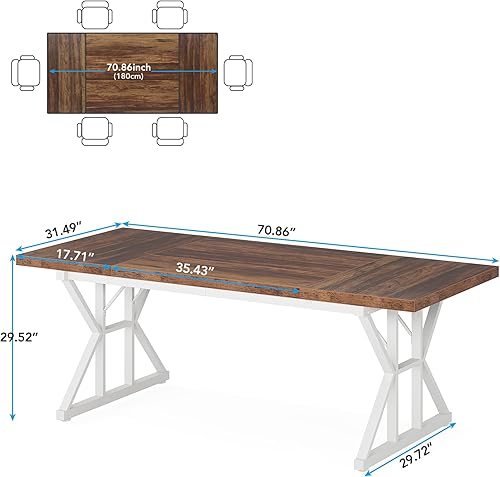 Vista 2 de Tribesigns Farmhouse Dining Table for 6 People, 70.8-Inch Rectangular Wood Dining Table, Rustic Kitchen Table with Heavy Duty Metal Legs for Dining