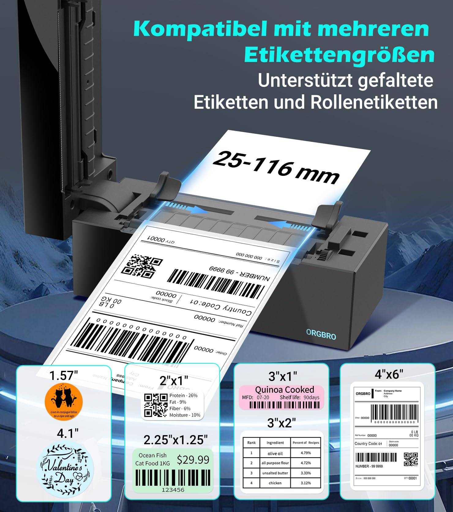 ORGBRO Bluetooth Etikettendrucker Z1 Plus DHL Thermodrucker Etikettiergerät 4x6 Versandetiketten Drucker Labeldrucker für Barcode, Adresse, Kompatibel mit Amazon, Etsy, Shopify, Schwarz