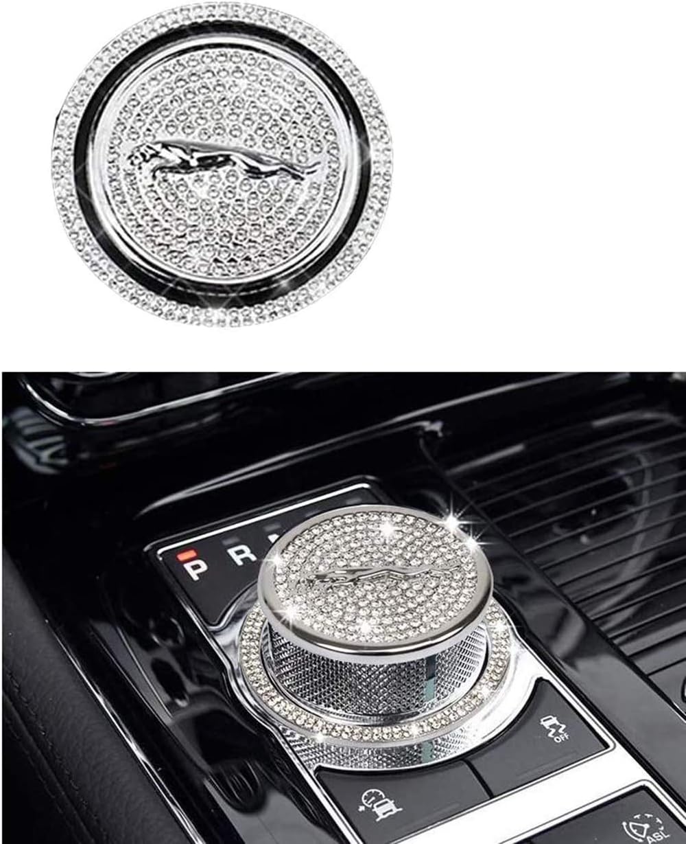 MAXDOOL Crystal Rhinestone Car Bling Accessories Gear Shift Knob Cover Decoration Trim Sticker for Jaguar XF XE XJ F-Pace (Silver)