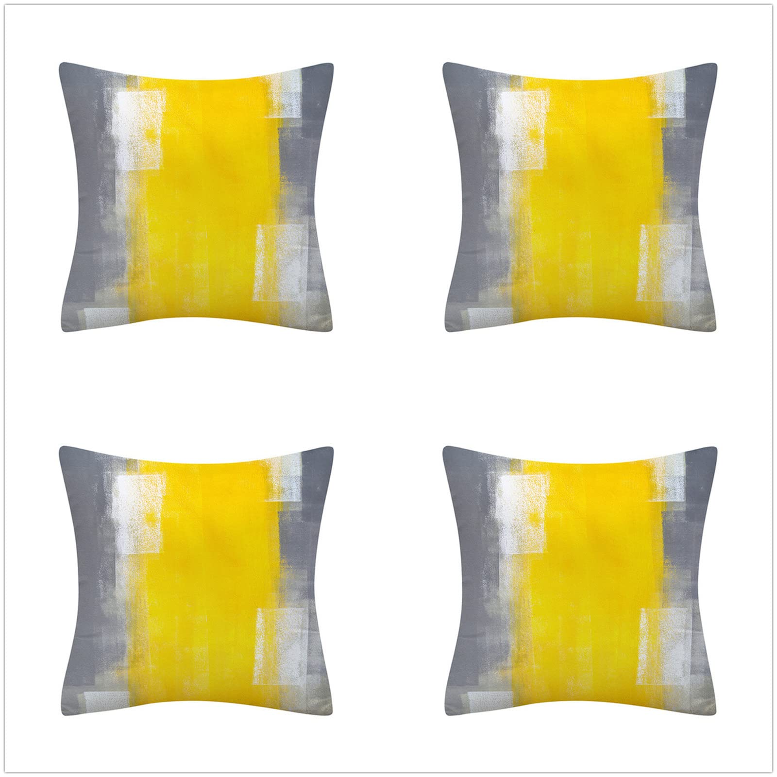 Lot de 4 Housses de Coussin 60x60 Jaune abstrait rétro Double Face Housse Coussins de Canapé en lin pour Taies d'oreiller de Canapé Salon Coussin Exterieur Impermeable Avec fermeture éclair cachée