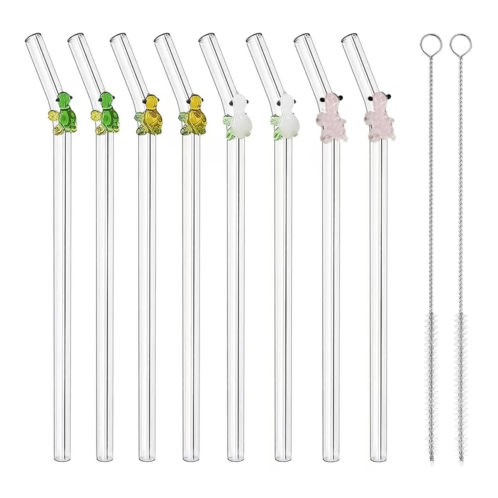 10 PCS Enjoy Your Drinks Reusable Glass Straws -Unbreakable, Includes Cleaning Brushes - Perfect for Smoothies, Cocktails and More!