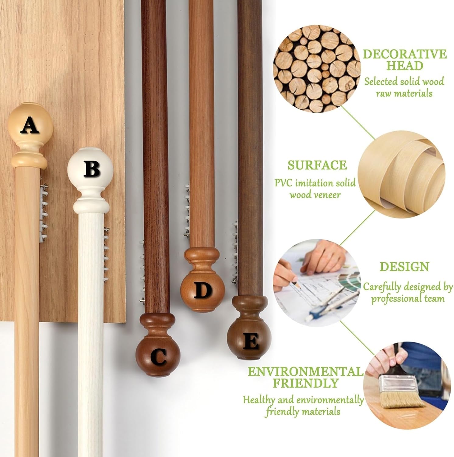 Imitation Wood Grain Double Rail Curtain Track - Wall Mounted Curtain Rod with Decorative Head - 200cm (2 x 100cm) - Stylish Window Treatment for Home Decor (Color: E)