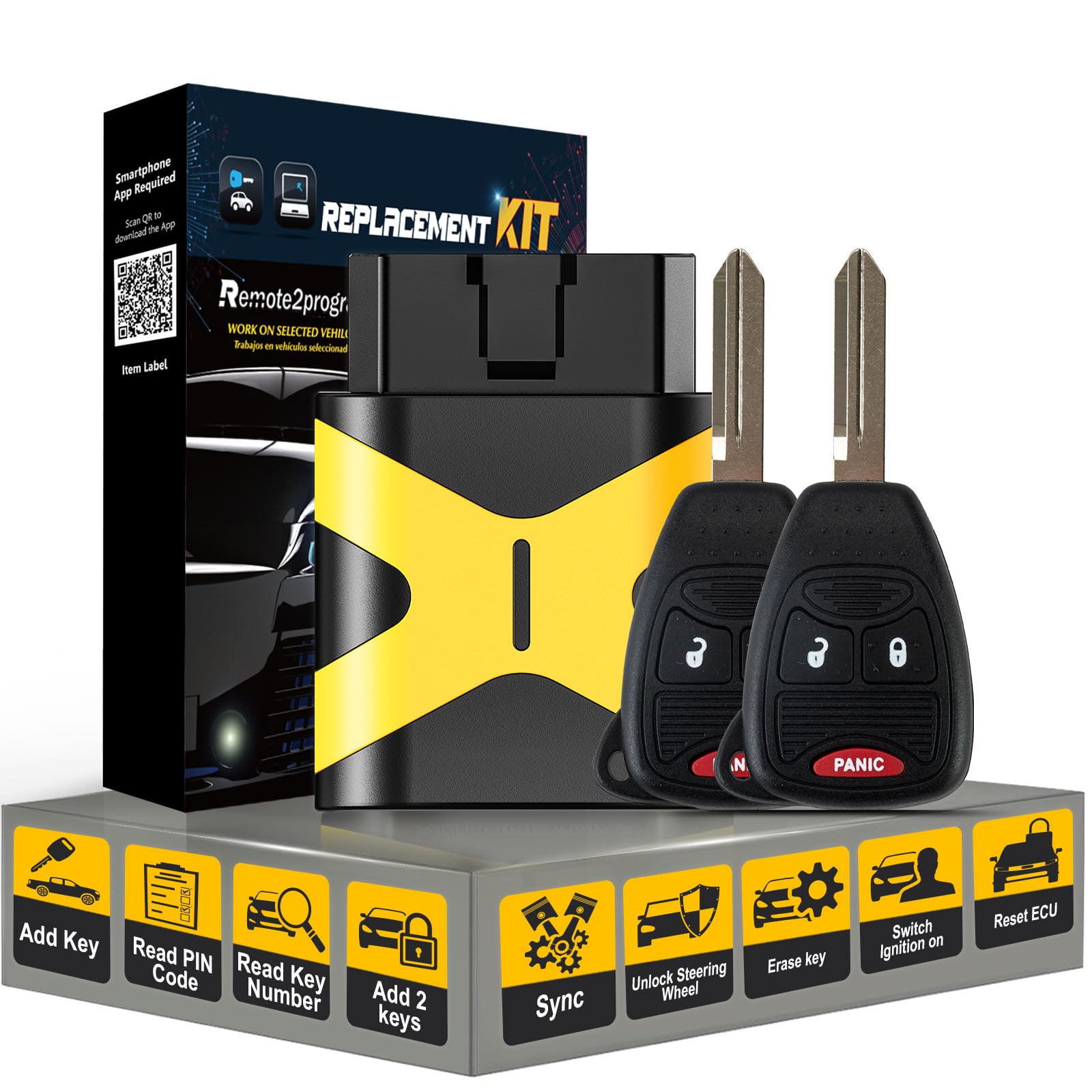 Remote2program Car Key Programming Tool for No Working Key/Add 2 Keys and Car Key Fob Replacement for Dodge/JEE-p/Chr-ysler with FCC: OHT692427AA (3 Button)