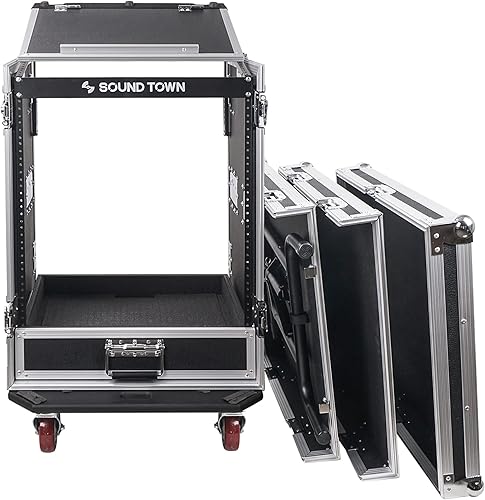 Miniatura 2 de Sound Town Estuche ATA de audio PA DJ Pro de 14U con cajón de 2U, mezclador inclinado de 11U, mesa de trabajo para DJ, ruedas, grado Pro Tour
