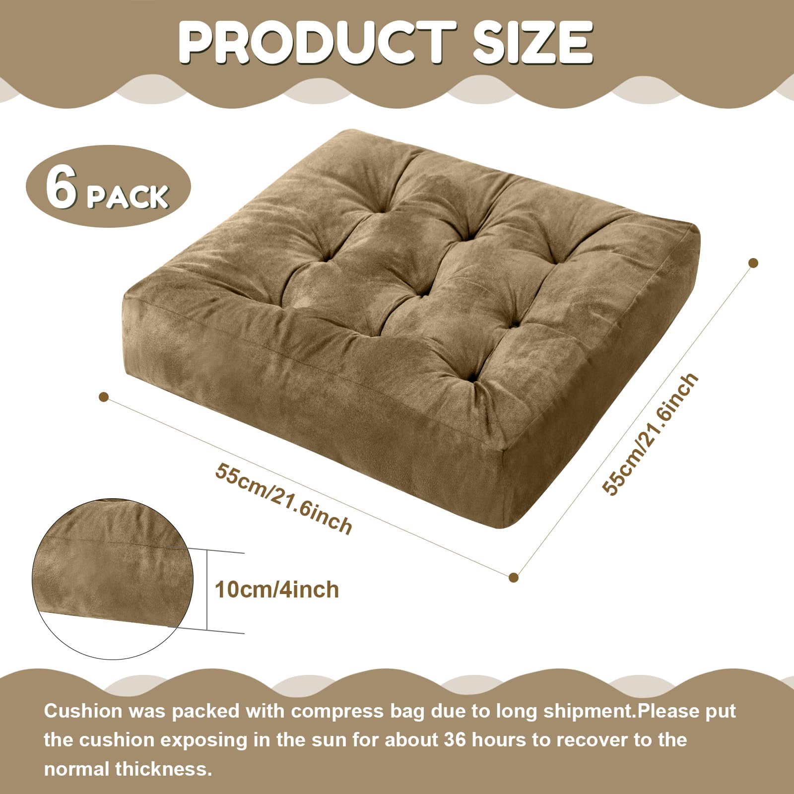 Set the 2 Pcs Floor Pillows 22 x 22 Inch Thicken Suede Chair Cushions for Floor Seat Cushion Large Chair Pad Pillow Meditation Pillows for Yoga Living Room Balcony Tatami (Brown)