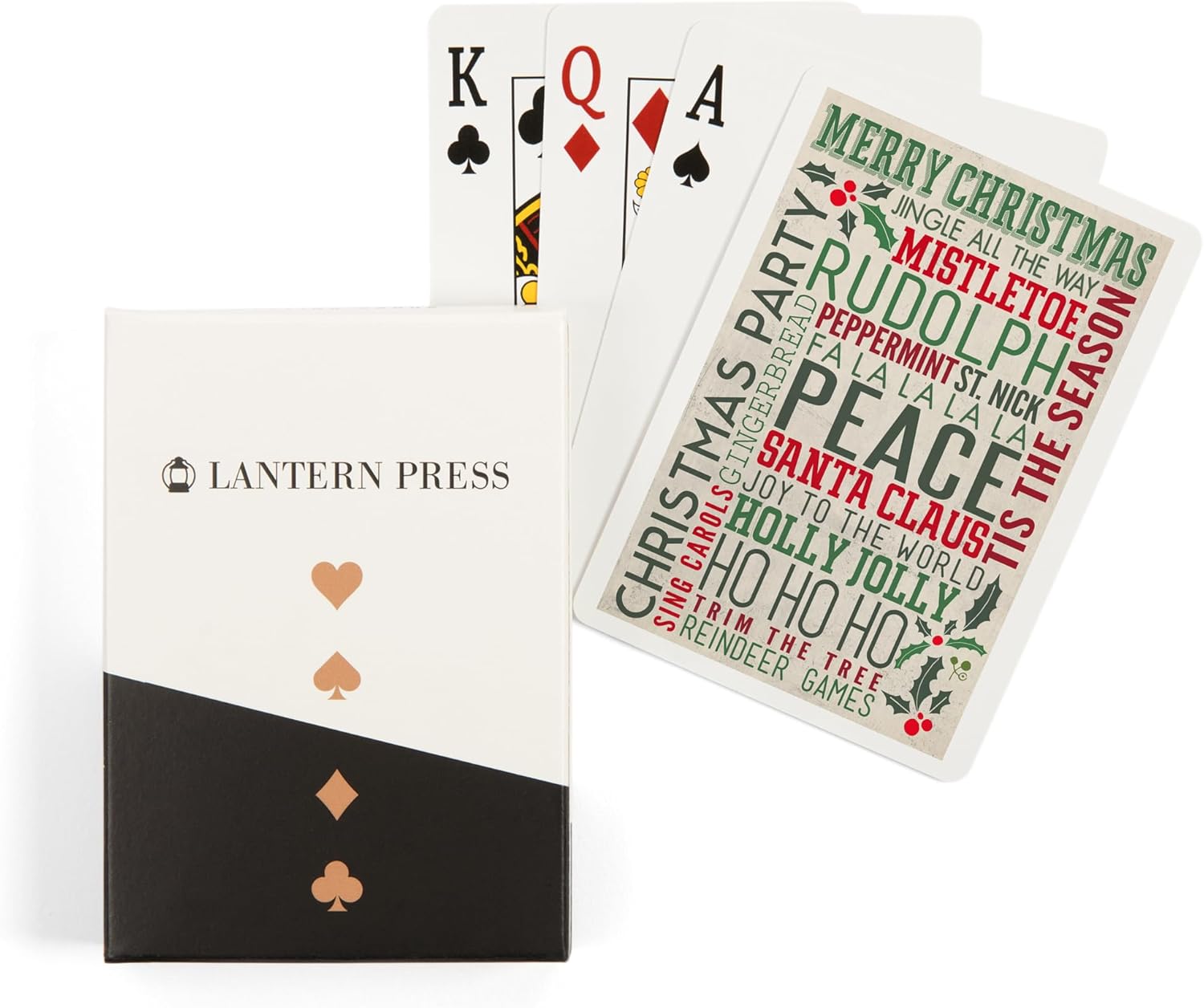 Lantern Press Christmas Typography, 52 Playing Cards for Adults, Poker Size Card Deck
