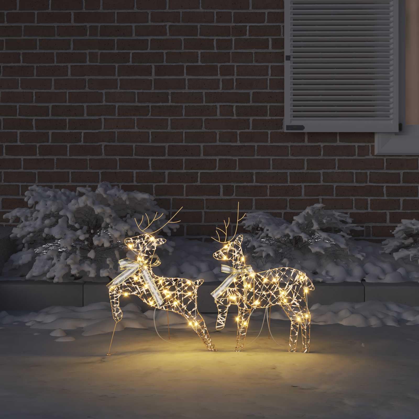 LED Rentiere mit 40 LEDs, 2-teiliges Set aus PET, warmes Weiß, 44x18x65,5 cm, dekorative Weihnachtsbeleuchtung für Innen- und Außenbereich, Festliche Tannenbaum- und Weihnachtsdeko