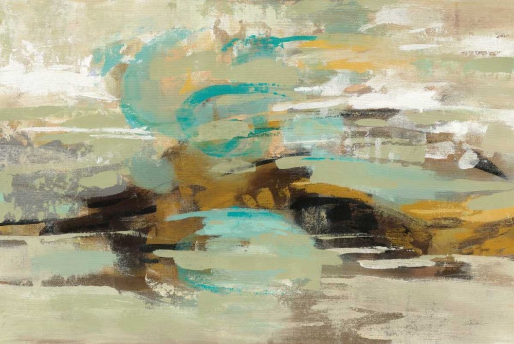 Feeling at home CANVAS-FRAMED-with-AMERICAN-BOX Hidden Lagoon Vassileva Silvia - Abstract horizontal Art print abstract beige black blue brown gray green grey te Floating fram 32_X_49_in