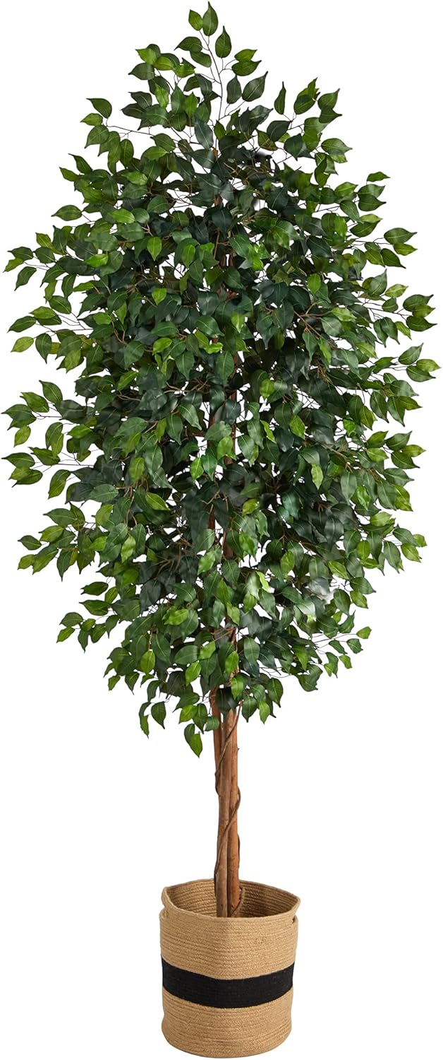 Nearly Natural 8ft. Ficus Artificial Tree in Handmade Natural Cotton Planter
