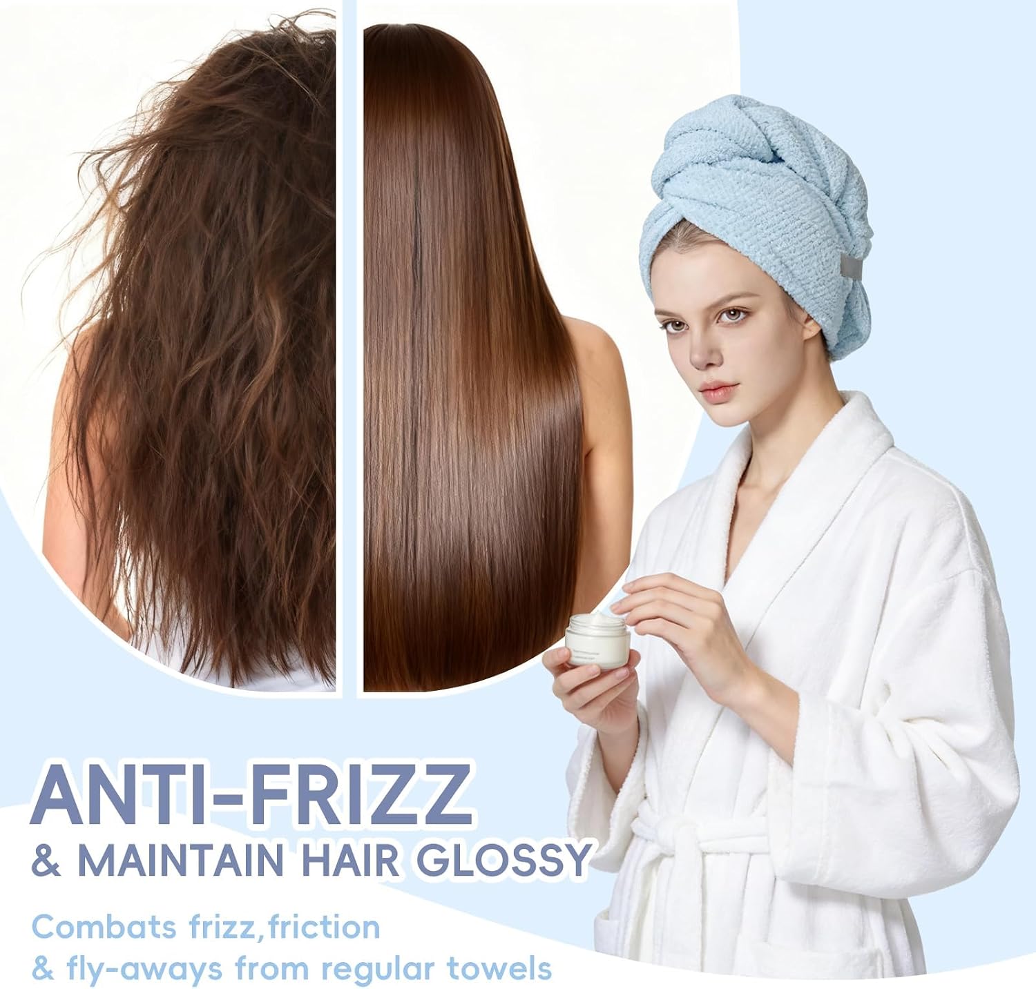 Large Microfiber Hair Towel for Women, Super Soft Absorbent Quick Dry Hair Towel Wrap with Elastic Band, Fast Drying Anti Frizz Hair Turban for Curly Long Thick Wet Hair Care 24''x40'' (Blue)