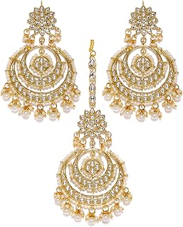 Zaveri Pearls Gold Tone Kundan & Pearls Traditional Earring & Maangtikka Set For Women-ZPFK8541 Price In India