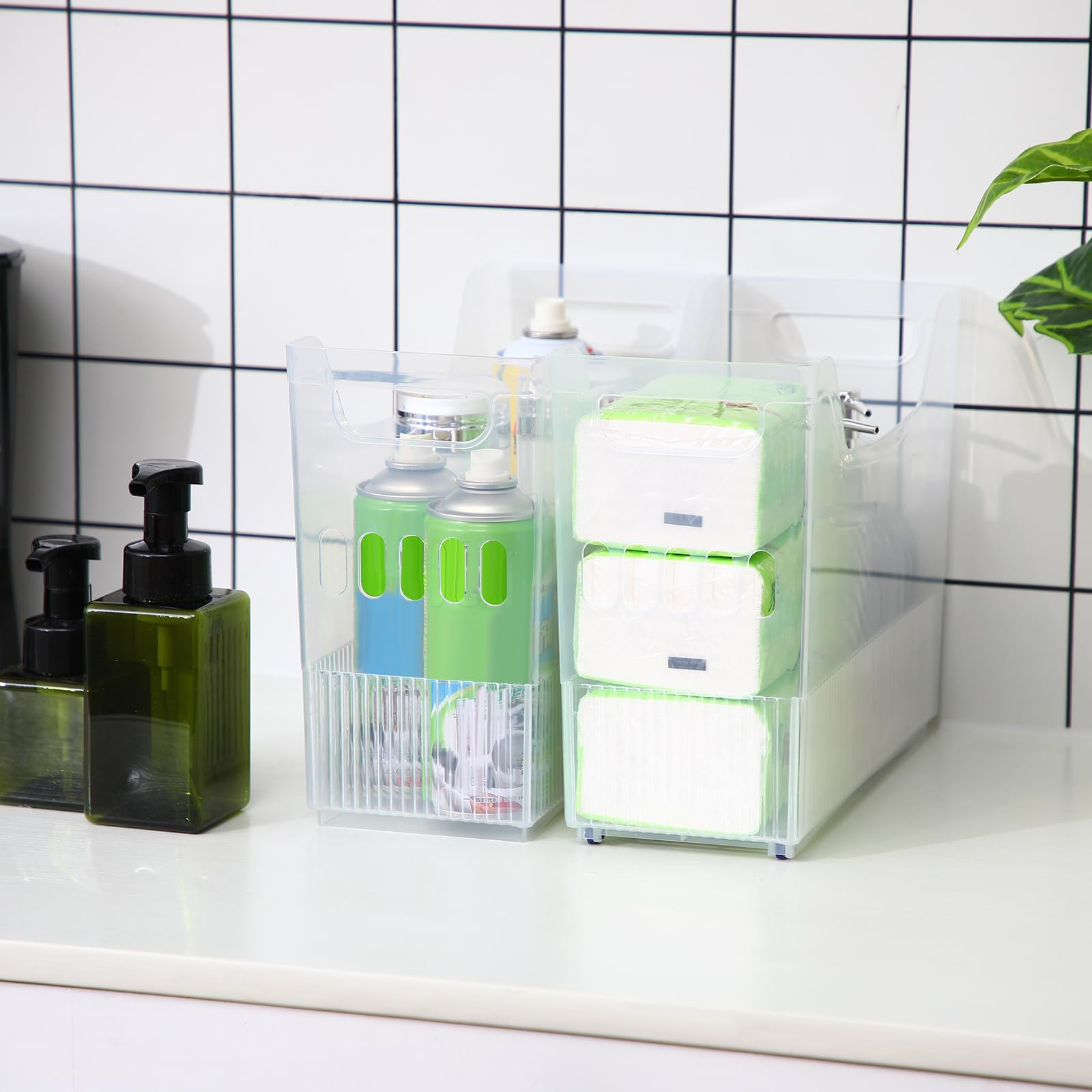 6 cubos organizadores de plástico para congelador con ruedas, organizador de despensa de cocina, contenedores de almacenamiento de aperitivos para refrigerador de oficina (10 x 13.3 x 5.5 5