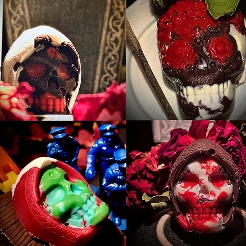 Miniatura 7 de Paquete de 2 moldes de silicona de calavera 3D con 8 cavidades con temática de calavera para hornear, herramienta de horneado para pastel de