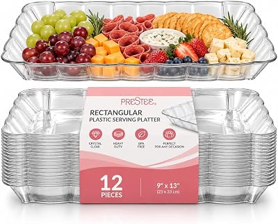 12 Clear Plastic Serving Trays & Platters - 9"x13" Rectangular Disposable Party Platters for Events & Parties - Serving Tray