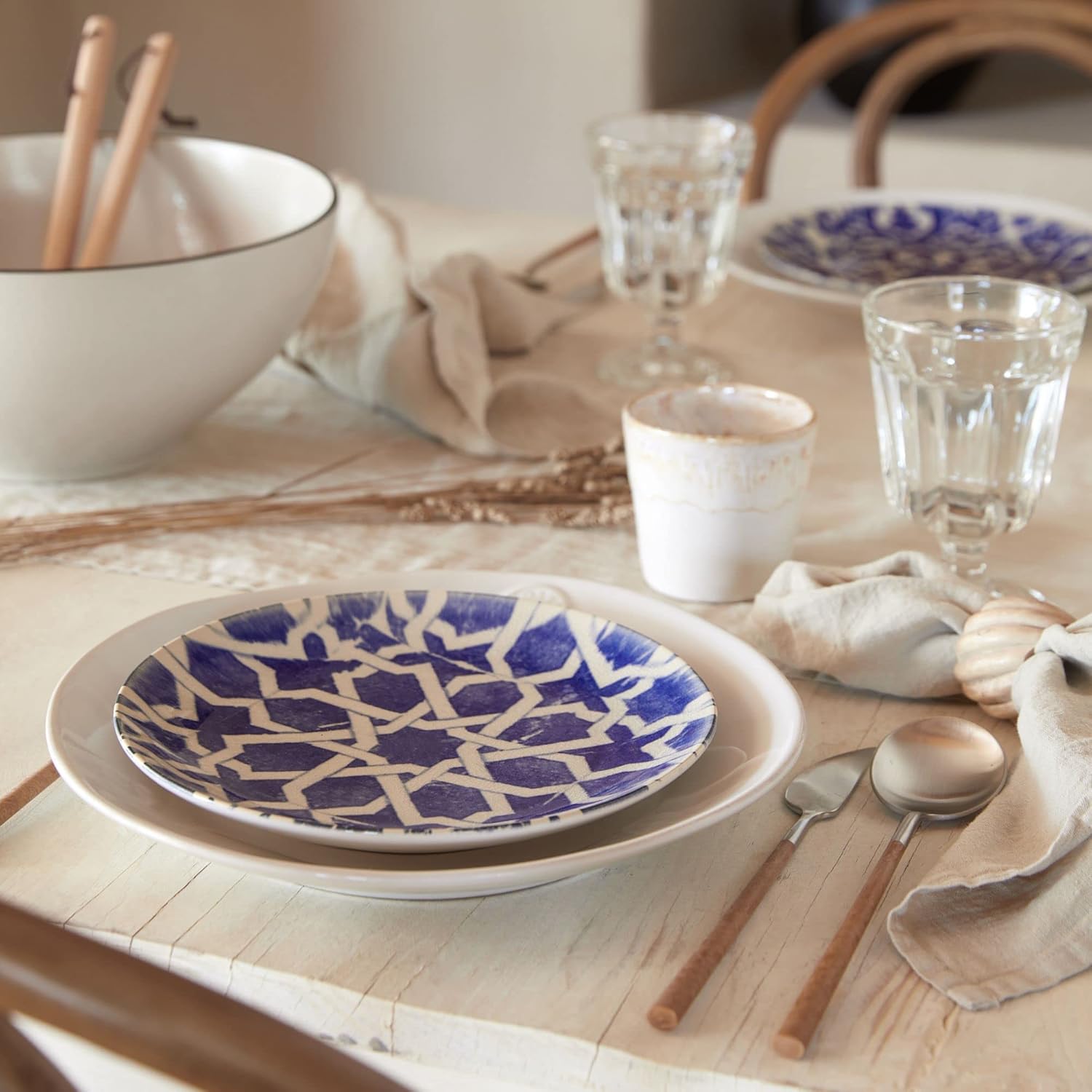 Costa Nova Set of 4 Ceramic Stoneware 8'' Salad Dessert Plates - Elements Collection, Algarve | Microwave & Dishwasher Safe Dinnerware | Food Safe Glazing | Restaurant Quality Tableware