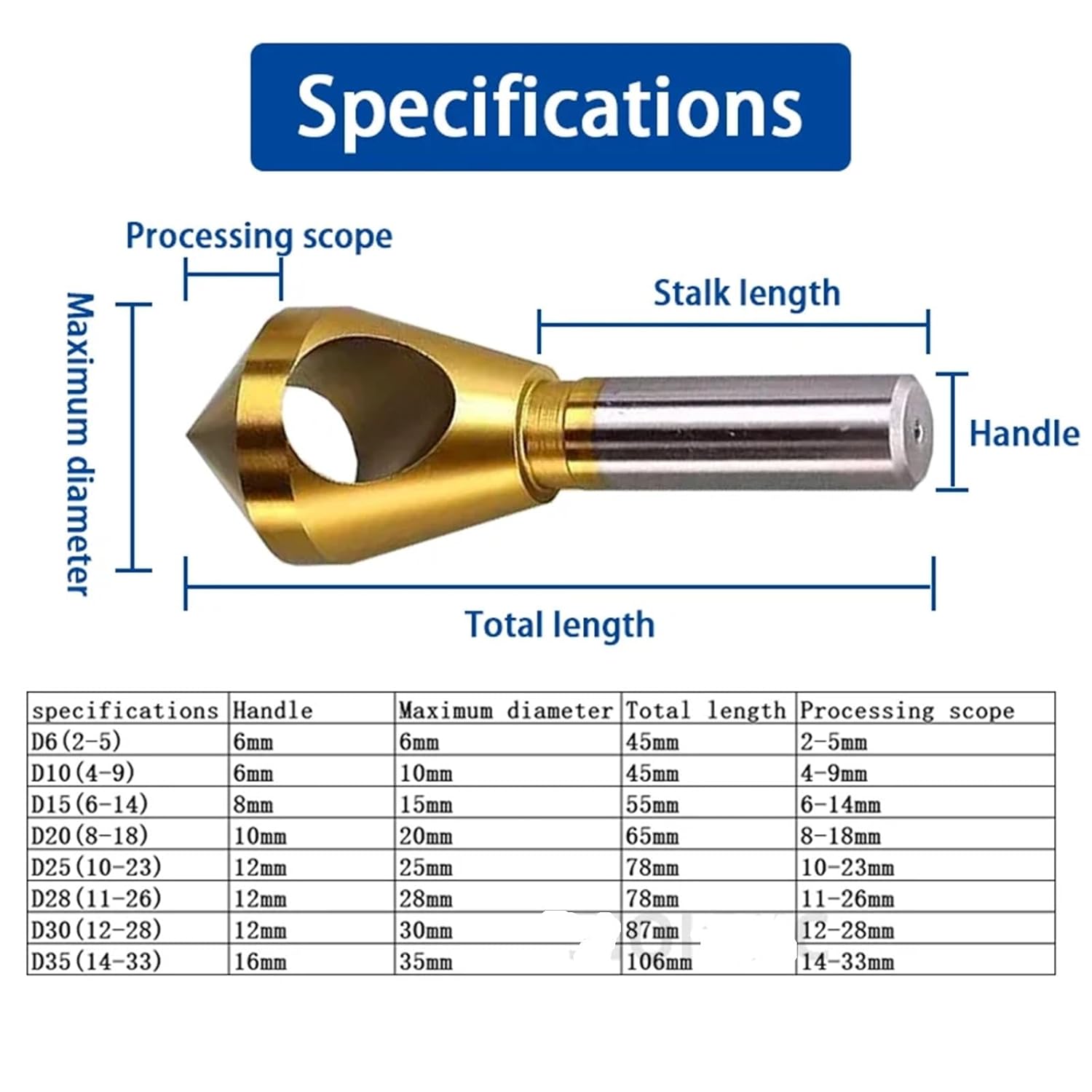 Deburring Chamfering Cutter Countersink Drill Bits Coated Smooth Hole Metal 90 Degree 1Pcs(D6 2-5)