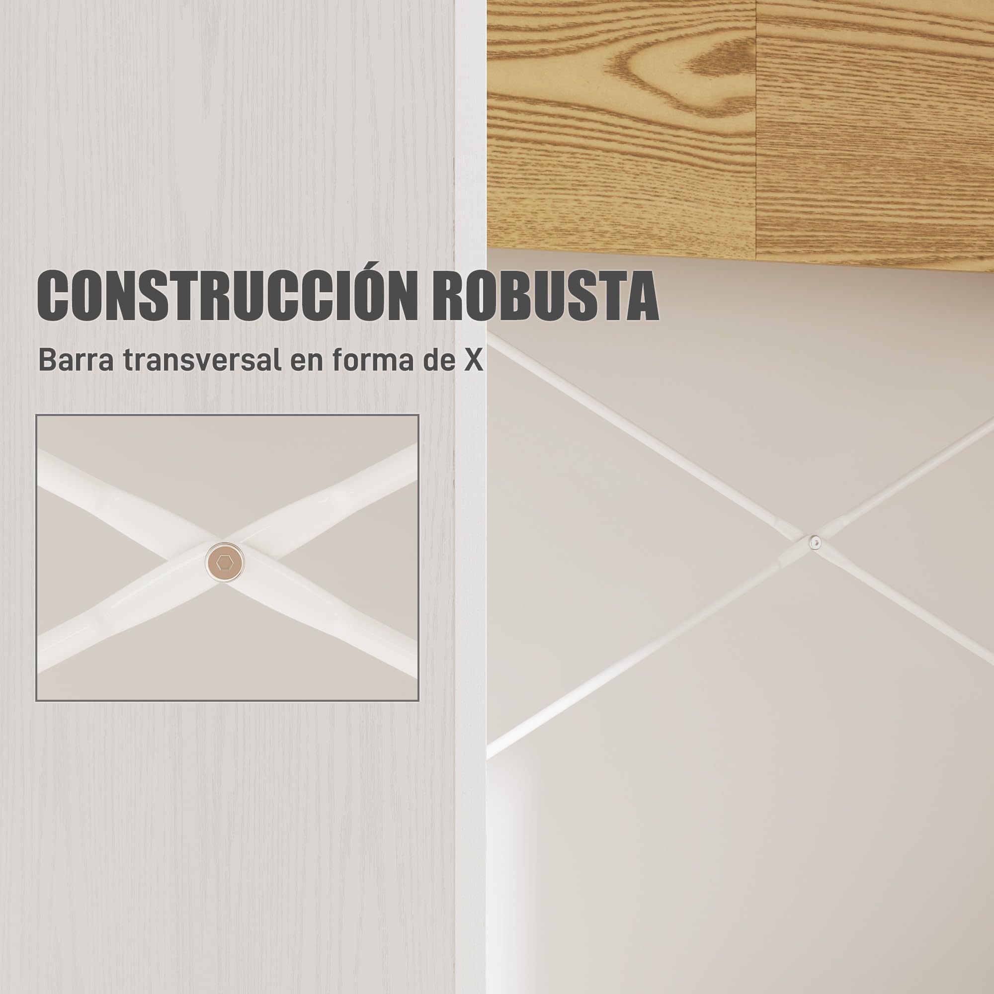 HOMCOM Escritorio con Estante, 110x50x102,6 cm Blanco y Madera Natural
