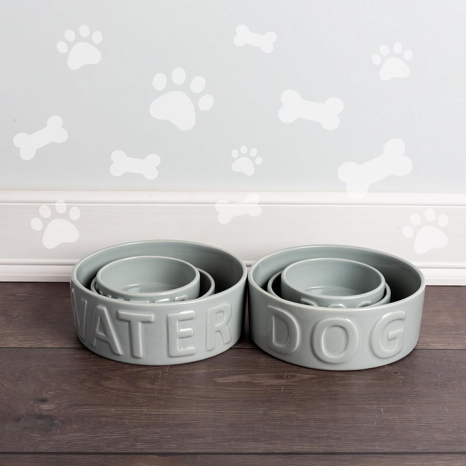 Park Life Designs Ceramic Pet Bowl – Durable Stoneware Water Bowl for Cats & Multiple Pets, Classic Style, Large, Grey