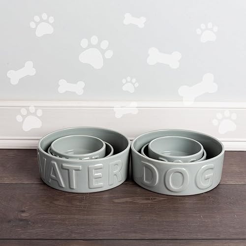 Miniatura 7 de Park Life Designs Cuenco de cerámica para mascotas, cuenco de agua de gres duradero para gatos y múltiples mascotas, estilo clásico, grande, gris