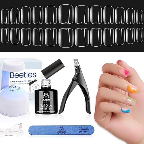 Beetles - Kit de extensión de uñas de gel fácil de 240 piezas, puntas de uñas de gel suave cuadradas cortas preformadas con base de gel multiusos 5