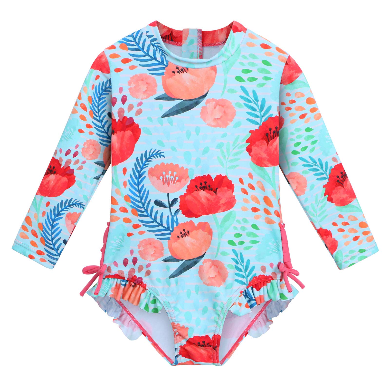 XFGIRLS Baby/Toddler Girls Swimsuit Long Sleeve One-Piece Bathing Suit Rash Guard for Kids UPF 50+ Swimwear