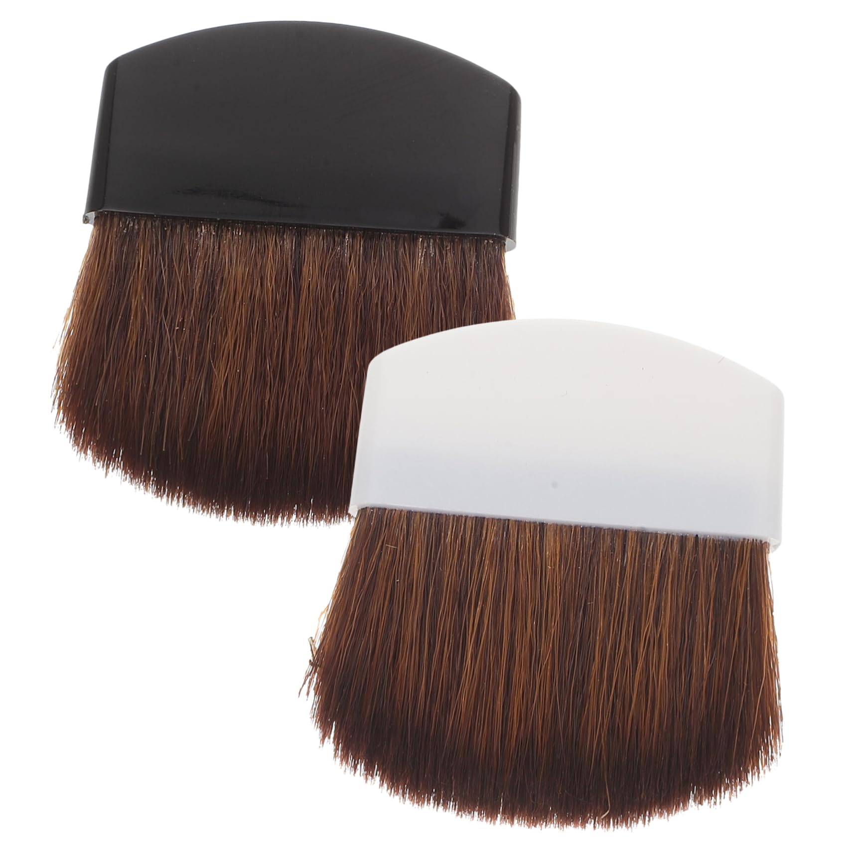 CALLARON Pennello per Trucco Portatile 2 Pezzi Set Setole di Crine di Cavallo Pennello Blush e Fondotinta in Plastica Bianco e Nero Resistente e Maneggevole per Uso Quotidiano