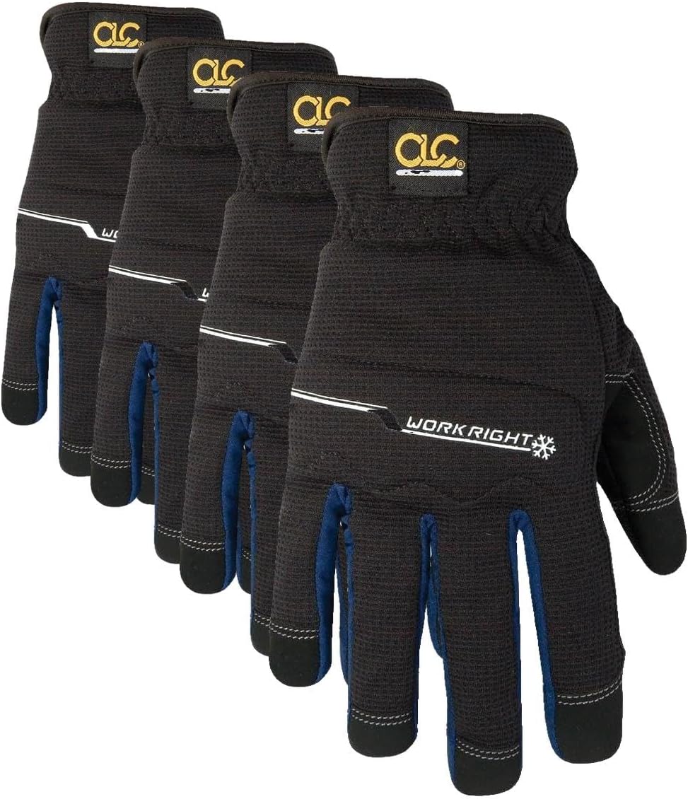 Custom LeathercraftL123X Workright Winter Flex Grip Work Gloves, Extra Large, Black (Pack of 4)