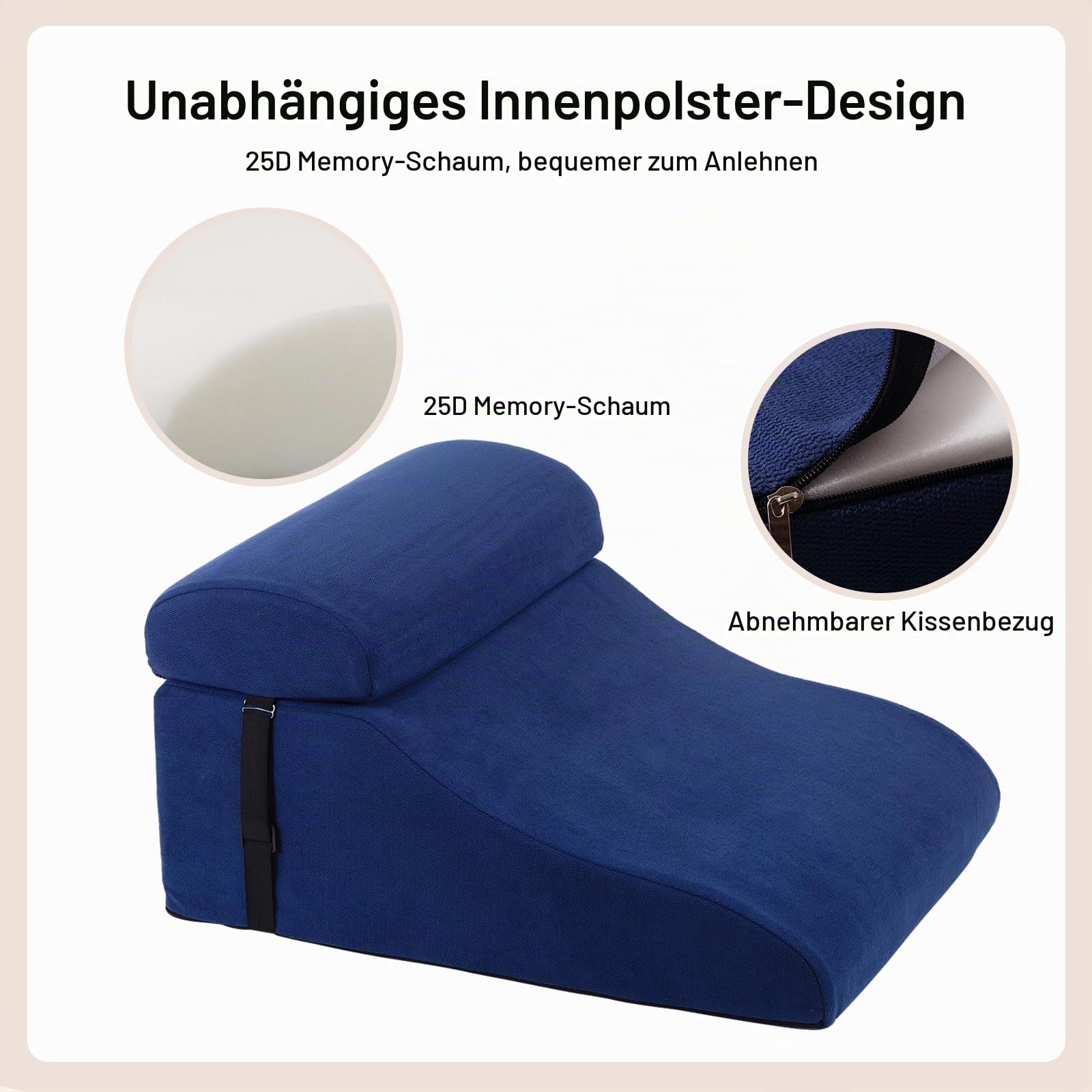 WSJHNLBEDC Lesekissen/Rückenkissen für Bett und Sofa, Memory Schaum Orthopädisches Keilkissen Verstellbare Kopfstütze und Abnehmbarer Bezug für Rücken, Nacken Und Beine, Blau, 57x45x30cm