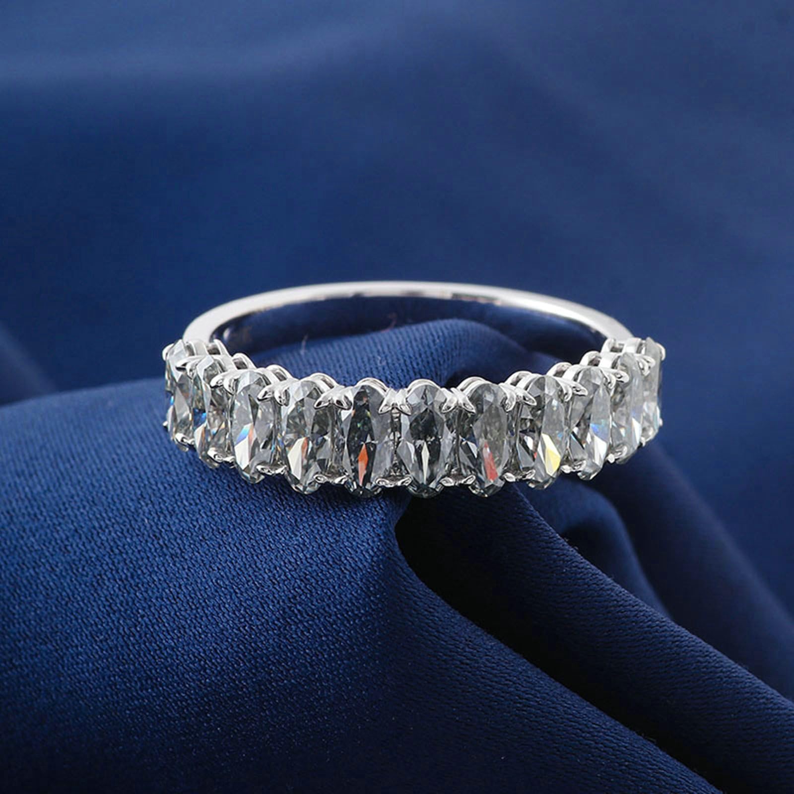 Pierścionek damski z prawdziwego złota próby 750, 18 ct, pierścionek zaręczynowy, pierścionek partnerski, pierścionek o połowie wieczności, owalne obrączki ślubne z moissanit dla kobiet, białe