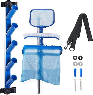 Pool Cleaning Accessory Holder, Pool Cleaning Accessory Organizer and Holder Rack, Perfect for Store Poles, Brushes, Nets, Vacuums and Other Swimming Cleaning Attachments Rustproof Weatherproof