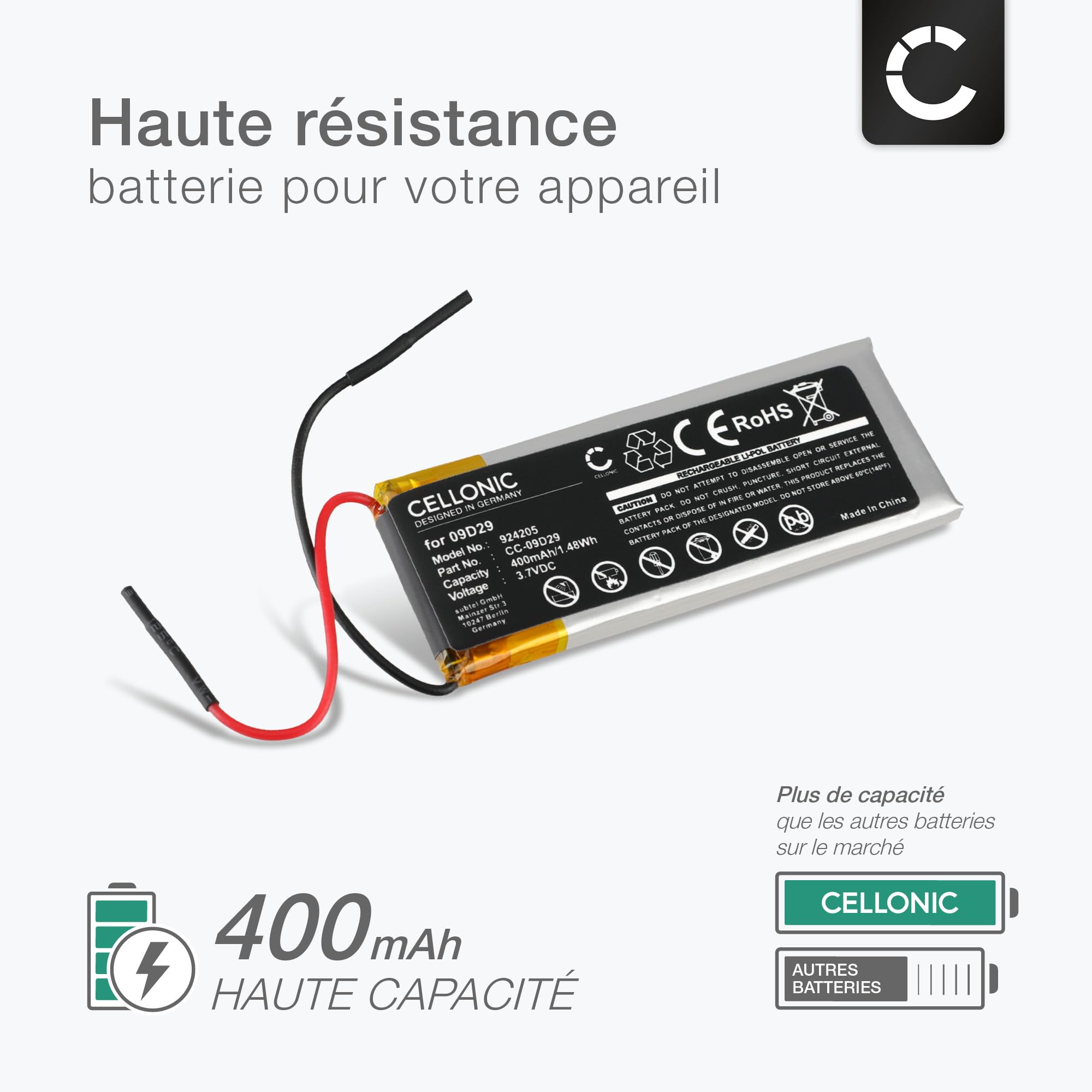 CELLONIC Batterie De Remplacement 450mAh 3.7V Pour Cardo Scala Rider Q1, Q3, Solo, FM - Qualité Premium Longue Autonomie