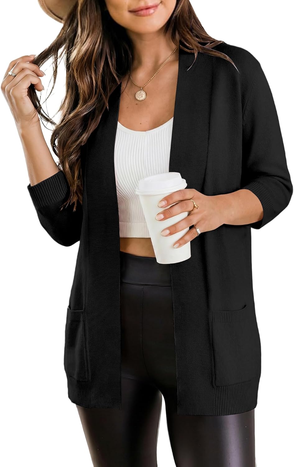 CRAZY GRID Women's Casual Cardigans with Pockets Lightweight Open Front Cardigan Sweaters Dressy Knit Outfits Plain Color - Image 3