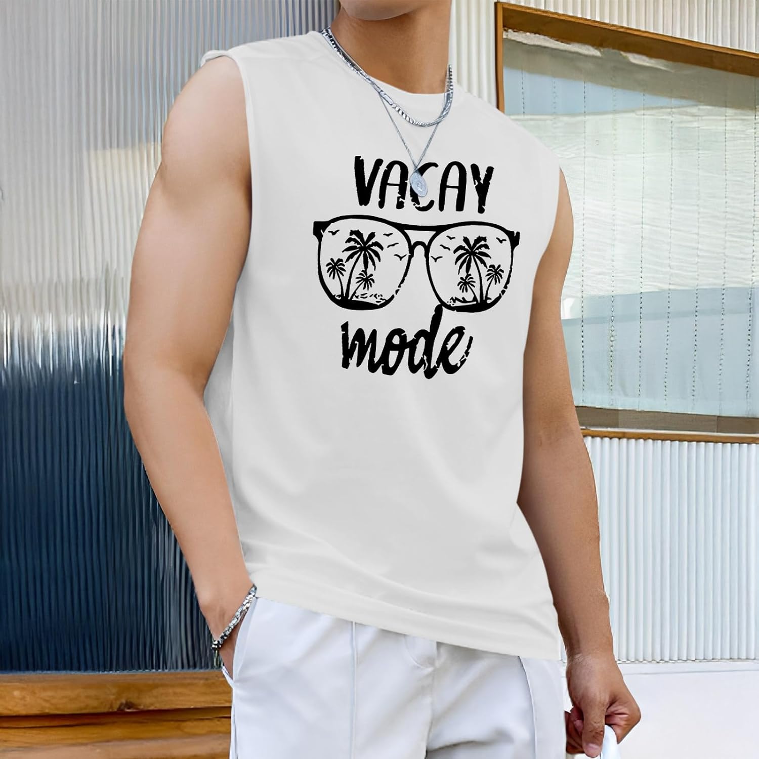Beach Summer Vacation Tank Tops for Men Palm Tree Graphic Sleeveless Hawaiian Shirts Muscle Workout Gym Tank Top - Image 4