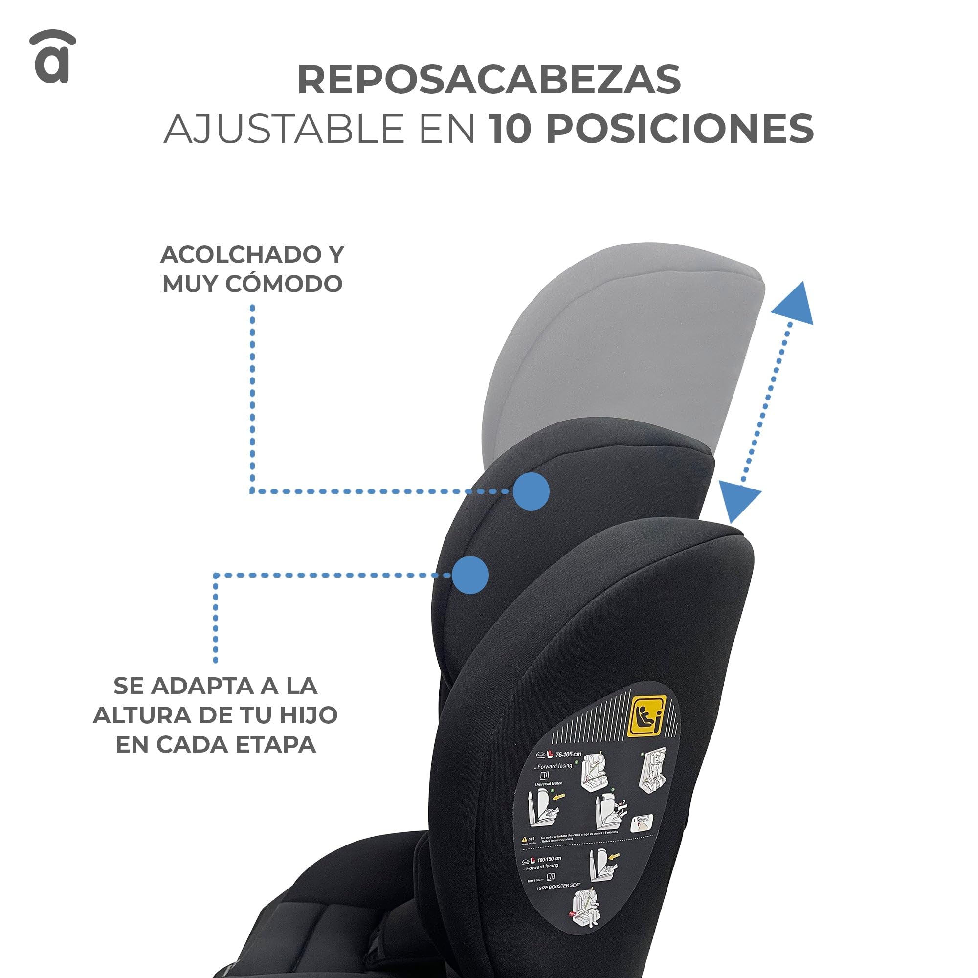 Silla de Coche i-Size 76-150 cm (15 meses–12 años) Grupo 1 2 3, Ligera 5 kg, Instalación con Cinturón, Arnés 5 Puntos, Protección Lateral – Asalvo Nómada Pro Gris
