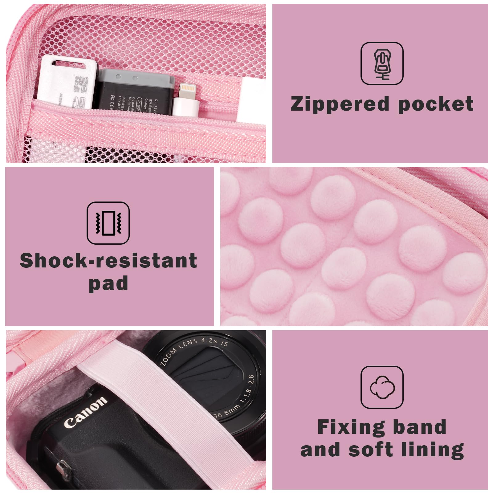 ProCase Custodia Macchina Fotografica Digitale Compatta Compatibile con Canon SX740 HS, Canon G7X Mark III Mark II, Sony ZV-1, Kodak Pixpro WPZ2, Universale Portatile Borsa Macchina Fotografica-Rosa