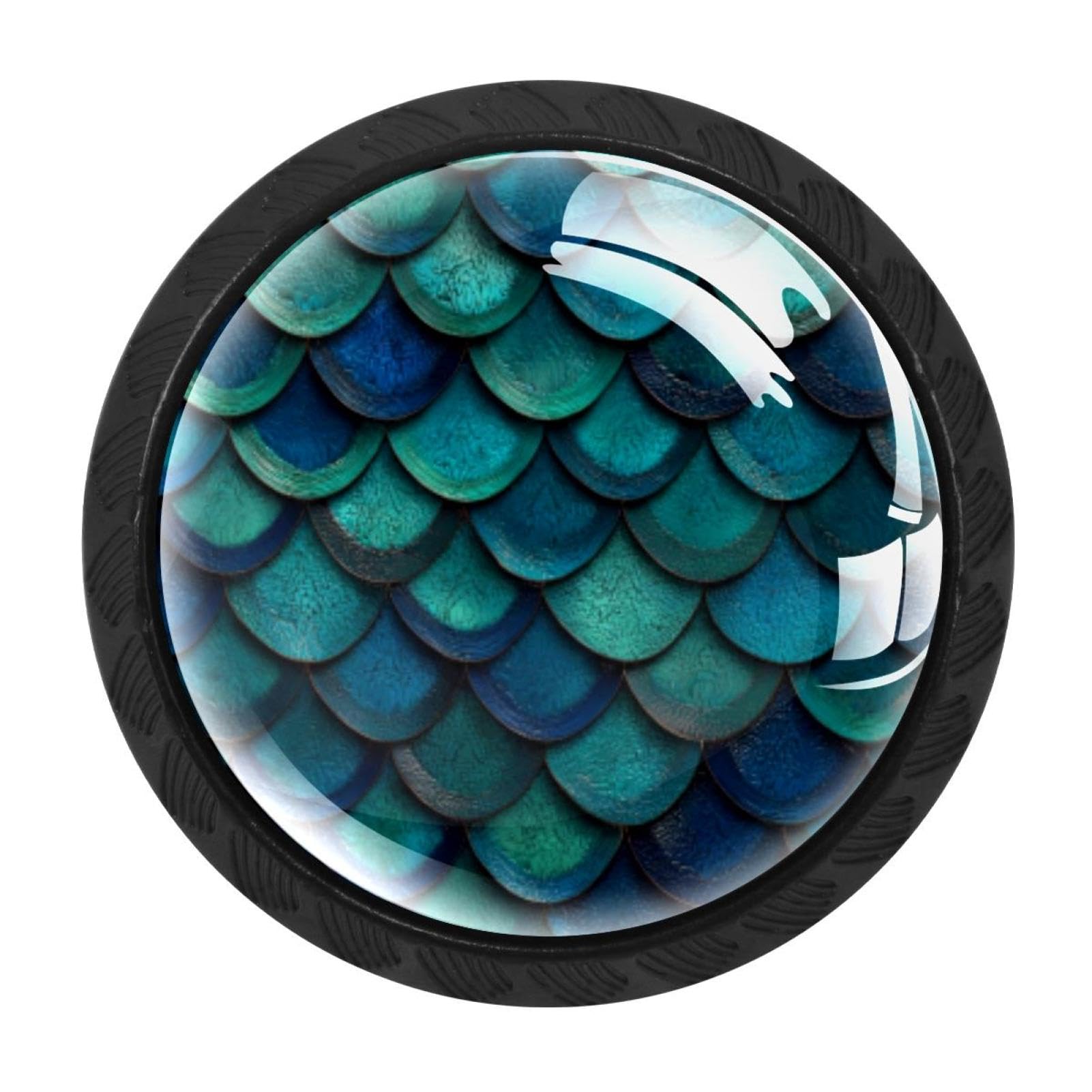 CHENZZZZ Mermaid Scales Turquoise (3) Drawer Knobs 4 Pack Crystal Dresser Knobs 35mm Glass Cabinet Knobs for Home Office Bathroom
