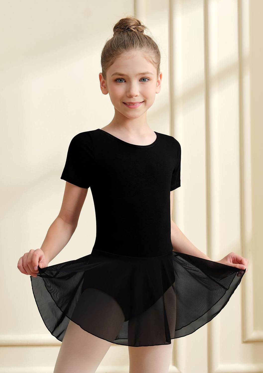 DANSHOW Girls Mesh Ballet Leotard Sleeveless Dance Dress, Crisscross Hollow Back, Full Front Lining - Image 2