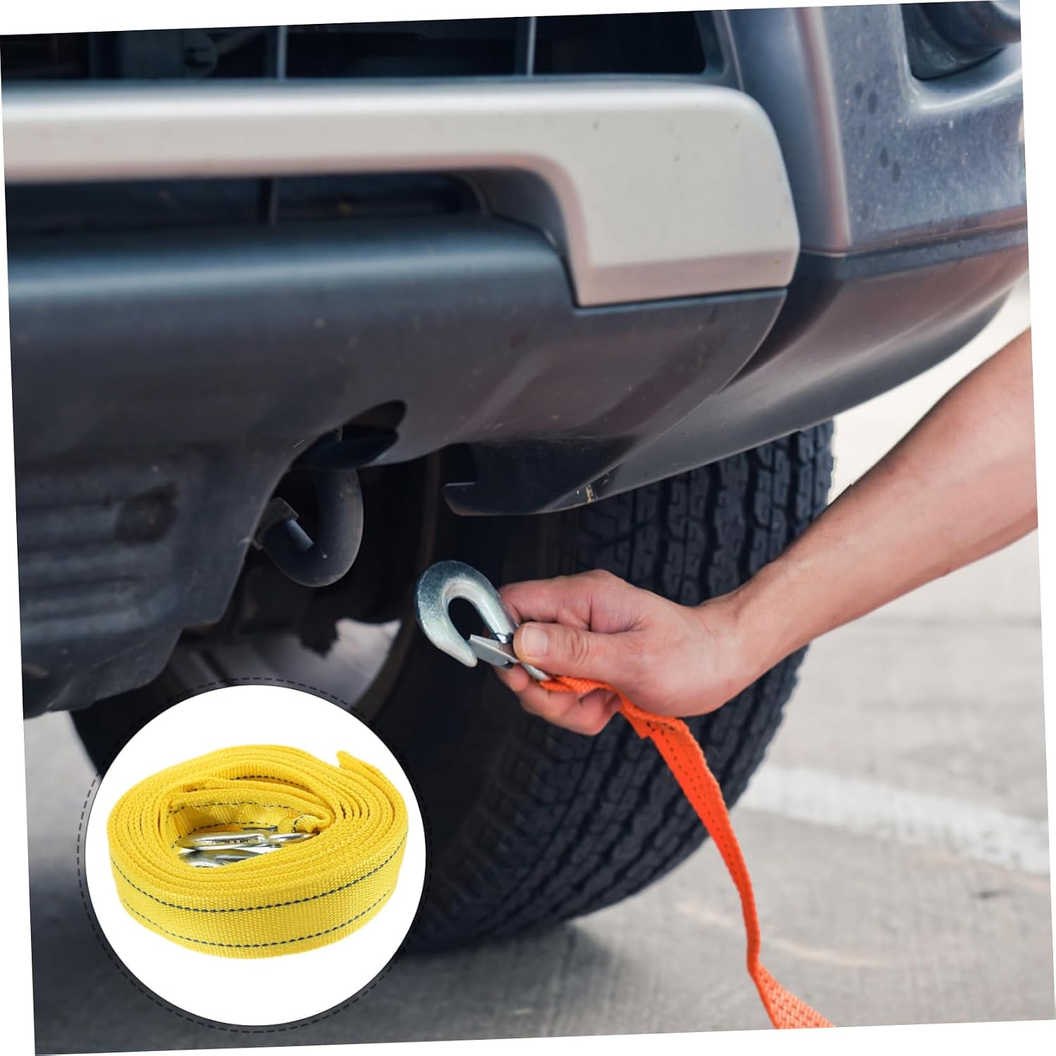 Nylon Car Trailer Rope with Forged Iron Hook Double Thickened Durable Tow Line for Outdoor Towing Fluorescent Safety Winch Rope for Night Use and Vibration Reduction