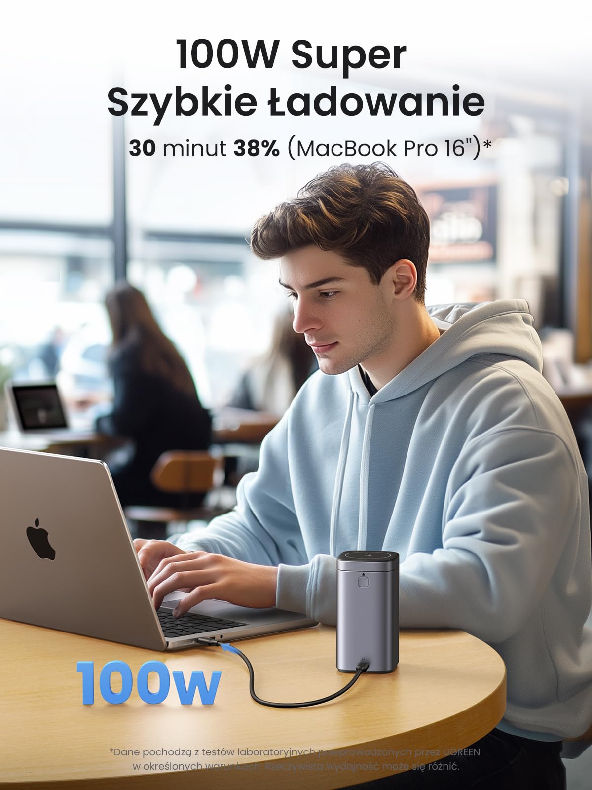 UGREEN Nexode Pro Powerbank 20000mAh 145W, z Qi2 15W ład. bezpr. | 2x USB-C+1x USB-A, ładowanie bezprzewodowe dla iPhone, port USB-C max. 100W, wyświetlacz TFT, do podróży/biura
