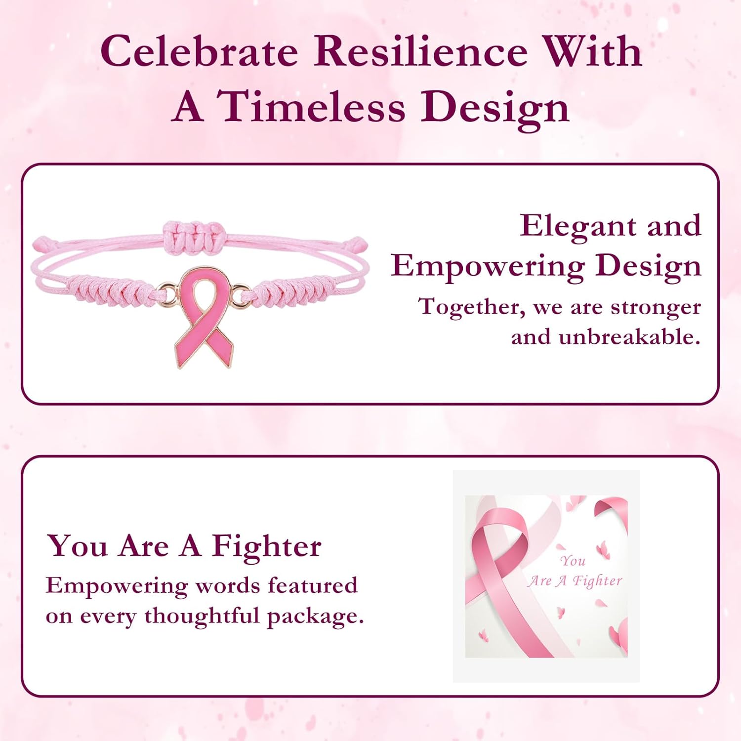 10/20 Pcs Breast Cancer Awareness Bracelets with Independent Small Package of Each Piece, Adjustable Pink Ribbon Bracelets for Breast Cancer Survivor Fighter Gifts, Charity Public Activity Supplies - Image 3